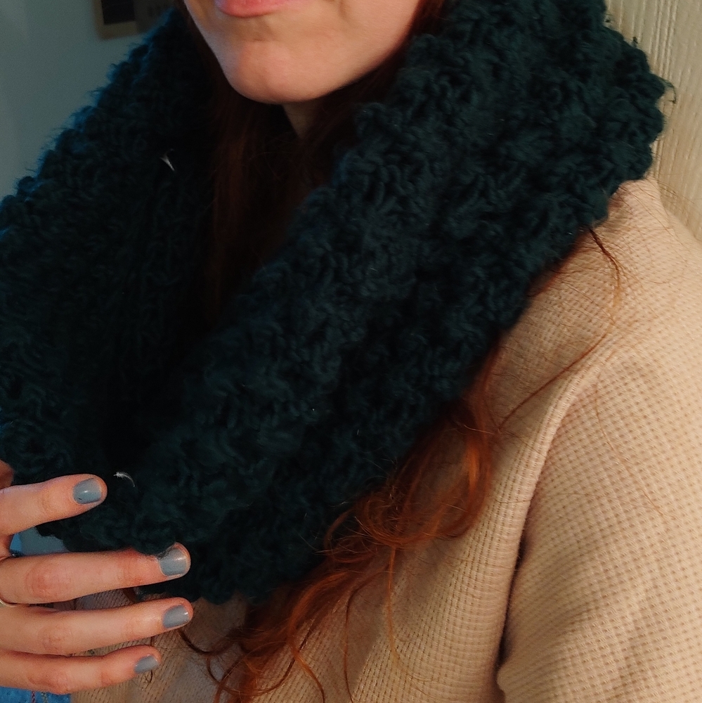 Dark Green Knit Cowl Scarf